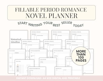 Period Romance Novel Planner: Novel Prep Outline Plotting, Book Writing Workbook, Fillable PDF