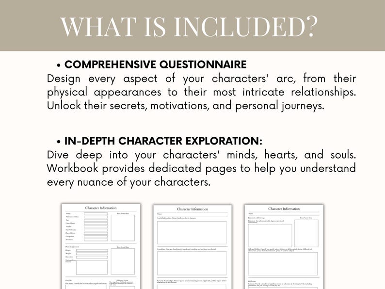 Fillable book character workbook, Author character profile planner, Novel writing template planner, Character writing worksheet, book plan