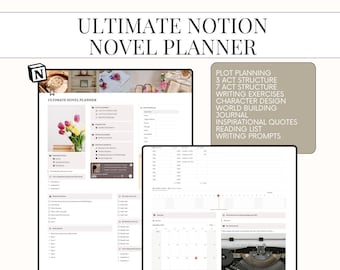 Notion Writing Hub: Novel Planner, Book Writing Dashboard, Plot Outline, Character Profiles, Worldbuilng