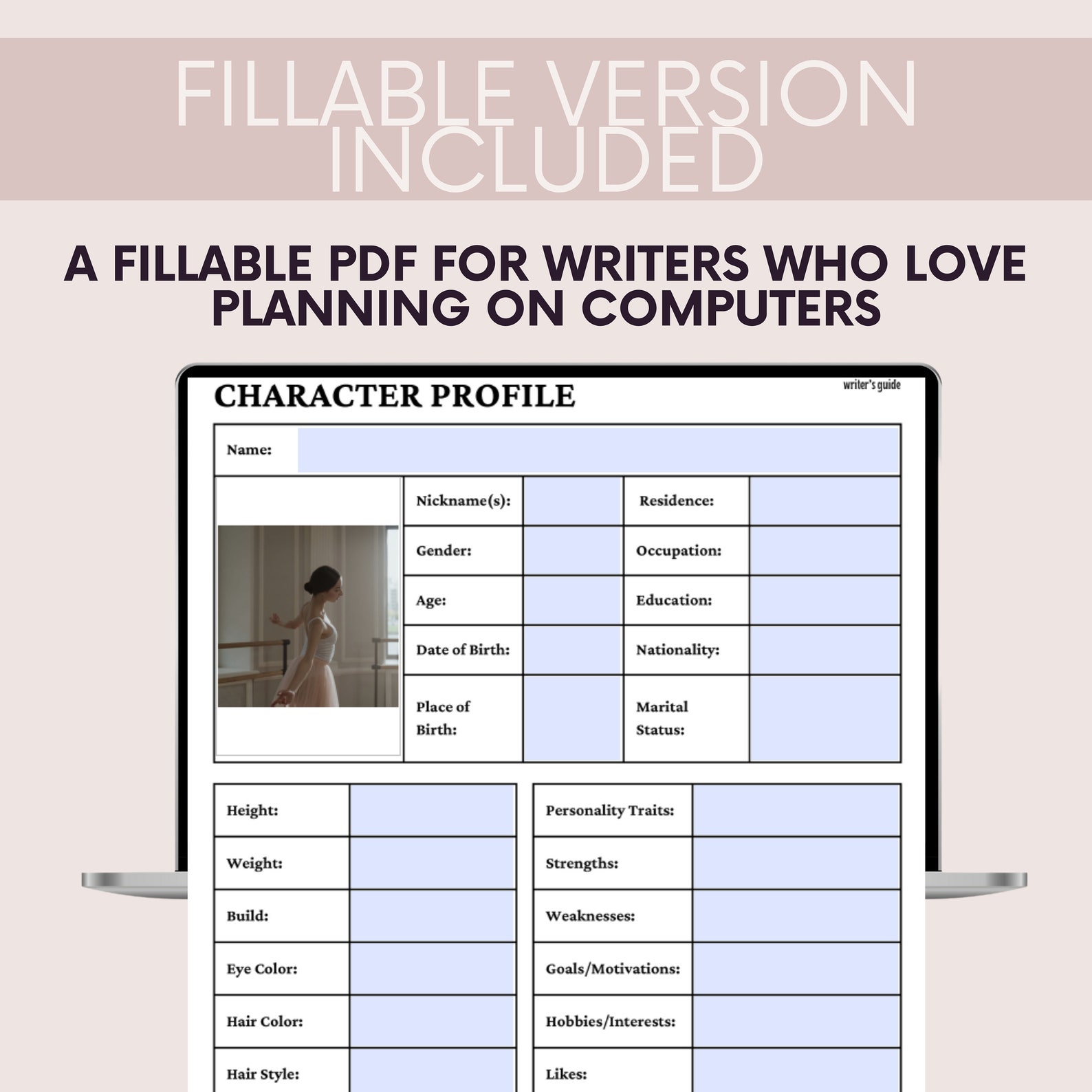 Fillable Character Profile, Printable Character Sheet, Character ...