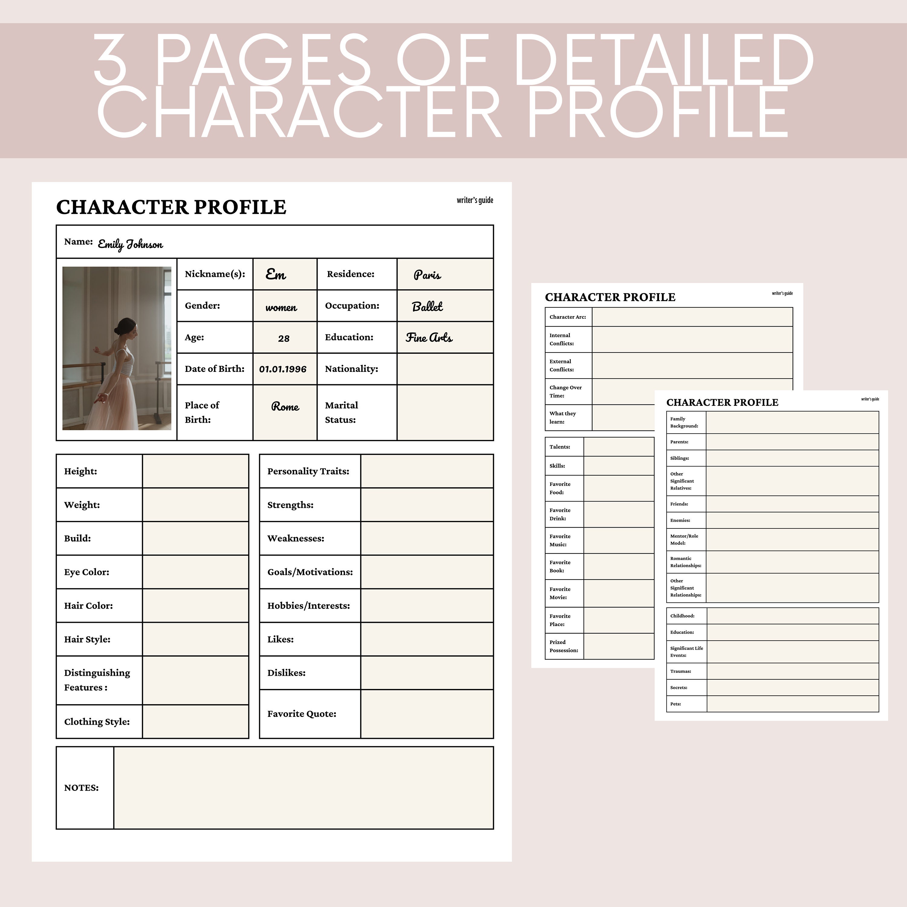 Fillable Character Profile, Printable Character Sheet, Character