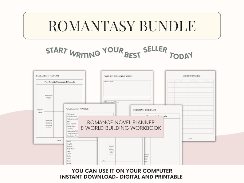 Fillable Fantasy Romance Novel Planner Kit World Building Workbook | Author Resource Writing Templates | Romance Story Planner | Romance Writing  Worksheets