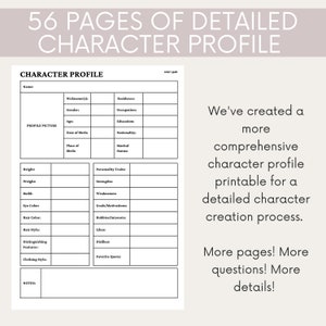 Detailed Character Profile, Printable Character Sheet, Character ...