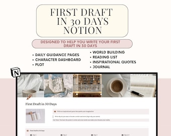 30-Day Novel Notion Planner: Author Writing Template (Digital Download)