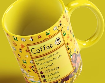 Caneca amarela Stardew Valley, xícara de café aconchegante para gamers, presente para amantes de café para ela ou para ele, caneca de cerâmica com pixel art, presente fofo Stardew Valley