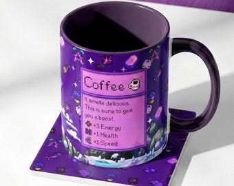 Ensemble tasse et sous-verre Stardew Valley, cadeau Stardew Valley, tasse à café pixel art, sous-verre en céramique, cadeau pour joueur, tasse confortable Stardew