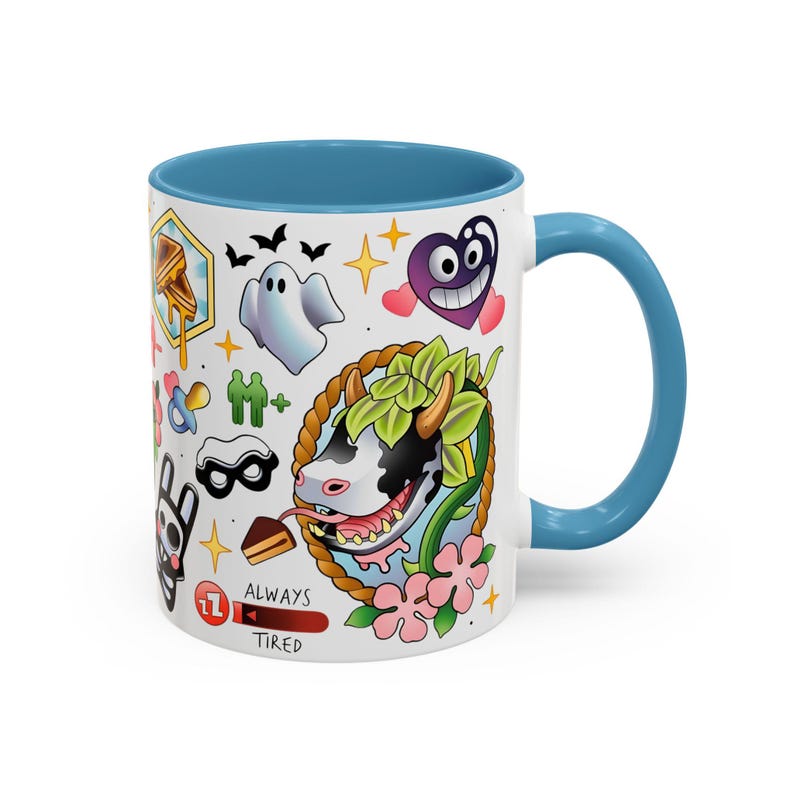 Caneca com estampa de vaca e planta do The Sims 4, caneca de café divertida do The Sims, presente para gamer Plumbob Light Blue