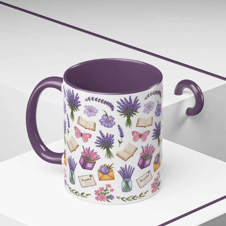 Floral Lavender Ceramic Coffee Mug, Cottagecore Tea Cup image 1