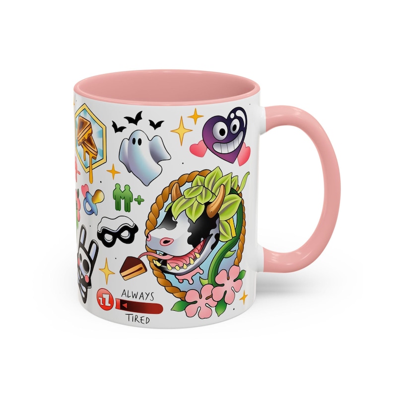Caneca com estampa de vaca e planta do The Sims 4, caneca de café divertida do The Sims, presente para gamer Plumbob Pink