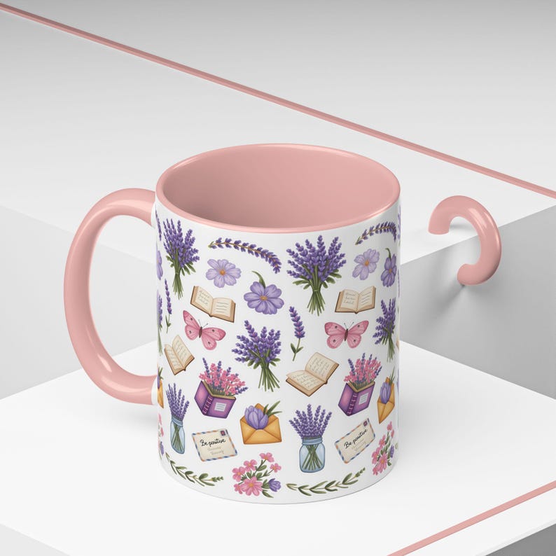 Floral Lavender Ceramic Coffee Mug, Cottagecore Tea Cup image 4