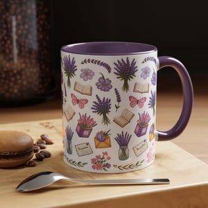 Floral Lavender Ceramic Coffee Mug, Cottagecore Tea Cup image 2