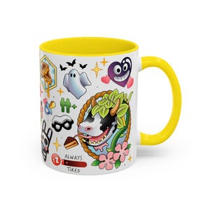 Caneca com estampa de vaca e planta do The Sims 4, caneca de café divertida do The Sims, presente para gamer Plumbob Yellow