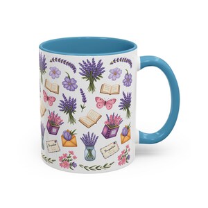 Floral Lavender Ceramic Coffee Mug, Cottagecore Tea Cup Light Blue
