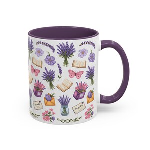 Floral Lavender Ceramic Coffee Mug, Cottagecore Tea Cup Purple