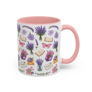 Floral Lavender Ceramic Coffee Mug, Cottagecore Tea Cup Pink