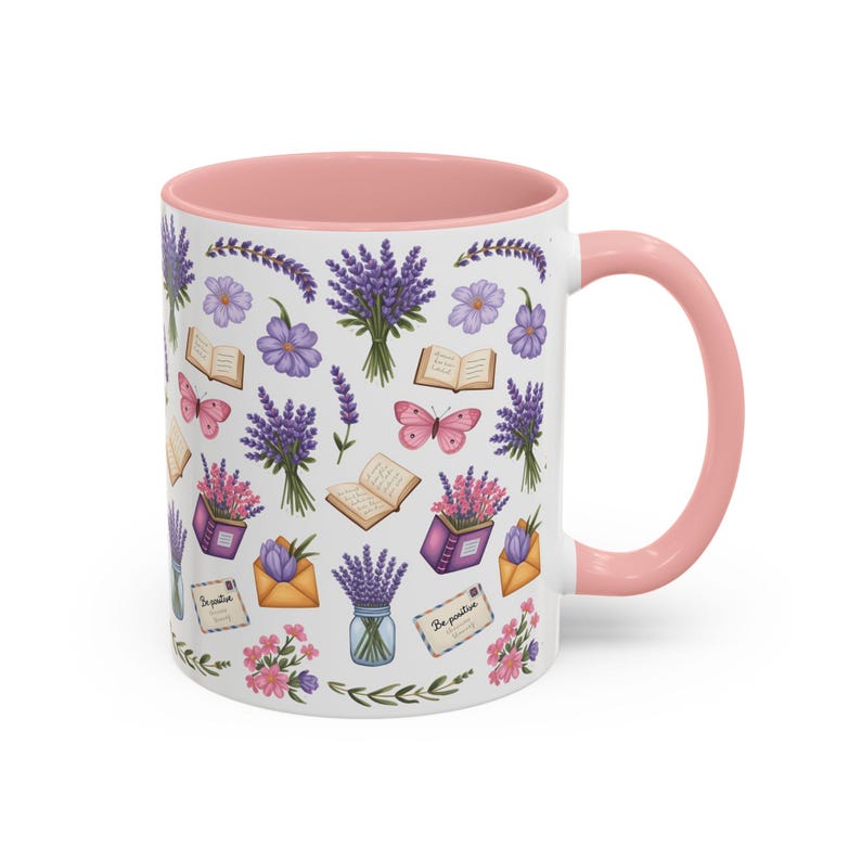 Floral Lavender Ceramic Coffee Mug, Cottagecore Tea Cup Pink