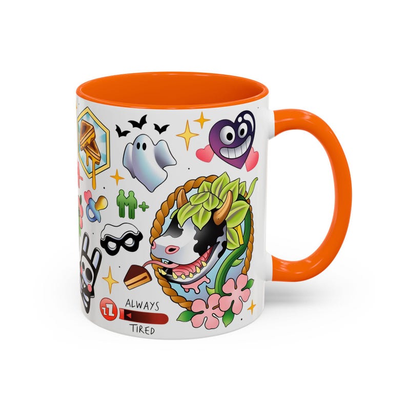 Caneca com estampa de vaca e planta do The Sims 4, caneca de café divertida do The Sims, presente para gamer Plumbob Orange