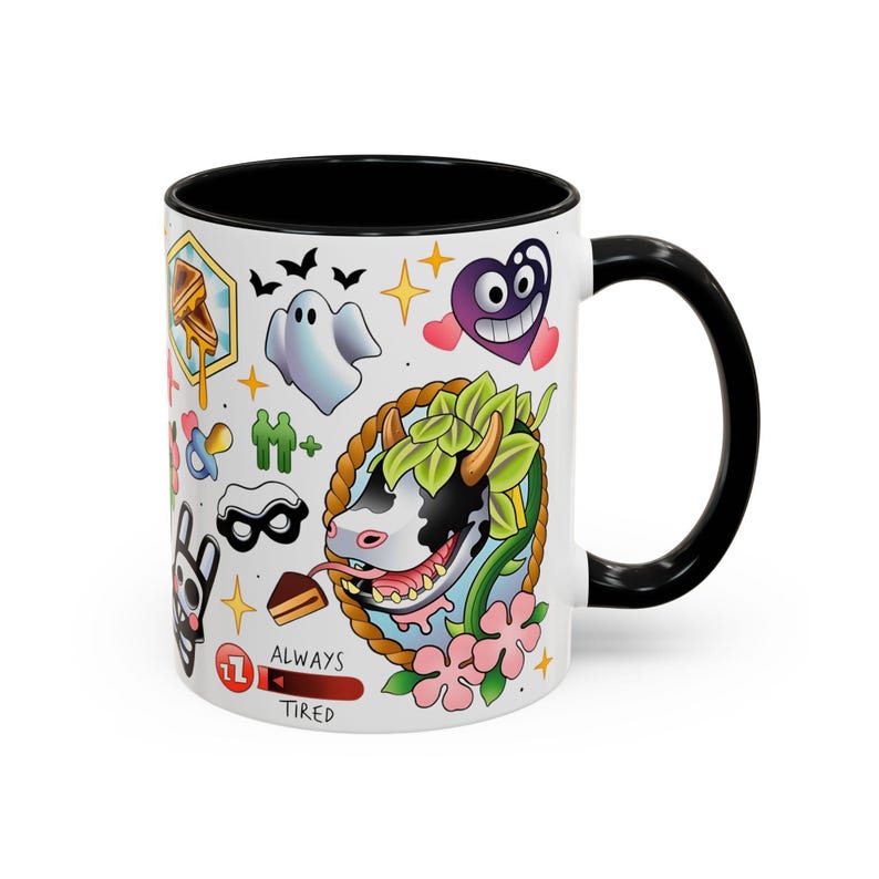 Caneca com estampa de vaca e planta do The Sims 4, caneca de café divertida do The Sims, presente para gamer Plumbob Black