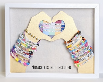 Friendship Bracelet Display Case - White Shadow Box With Gold Heart Hands - 11 X 14