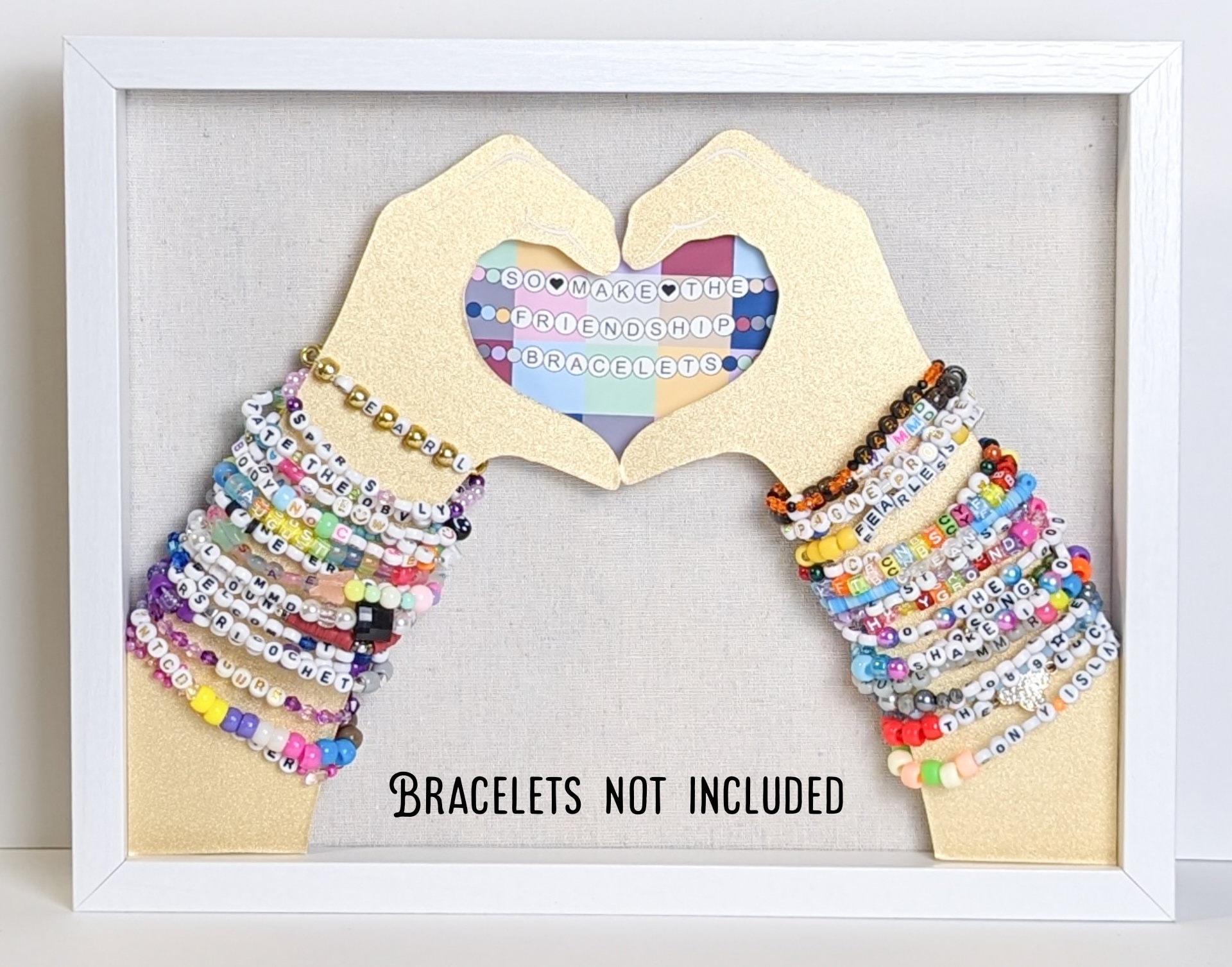 Friendship Bracelet Display Case White Shadow Box With Gold Heart