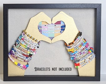 Heart Hands Friendship Bracelet Display Case - Black Shadow Box Frame with Gold Heart Hands - 11&quot;X14&quot;