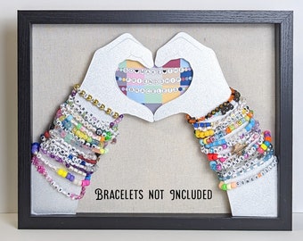 Heart Hands Friendship Bracelet Display Case - Black Shadow Box Frame With Silver Heart Hands - 11&quot;X14&quot;