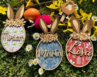 Pingente de Páscoa personalizado em madeira, presente de Páscoa, pingente de Páscoa com nome, Páscoa, decoração de Páscoa, pingente de madeira, ninho de Páscoa, cesta de Páscoa