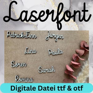 Laserfont Laser connected cuts & umlauts letters, geen nabewerking, connected font, laser font, laser cutting font + licentie