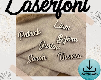 Laserfont Laser modern & umlaut letters, no post-processing, connected font, laser lettering, laser cutting font + license