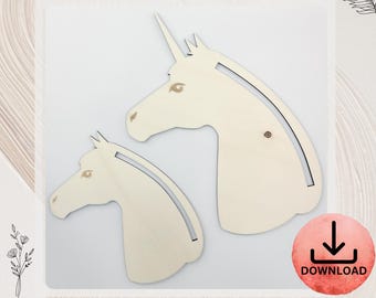 Modello artigianale per porta mollette per capelli di cavallo a forma di unicorno | Fai da te per bambini in formato SVG XCS per plotter e laser | Download immediato, licenza inclusa