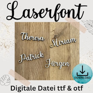 elegant laser font connected letters & umlauts, no post-processing, connected font, laser font, laser cutting font + license