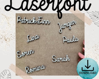 Laser font, laser connected cuts & umlaut letters, no post-processing, connected font, laser lettering, laser cutting font + license