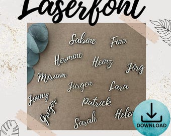 Laser font, laser connected cuts & umlaut letters, no post-processing, connected font, laser lettering, laser cutting font + license