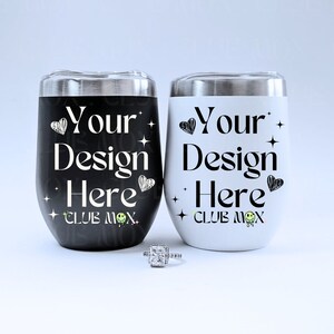 Stemless Weinbecher Mockup, Paar Weiß und Schwarz Becher Mockup, Hochzeit Verlobung Becher Mockup, Sie und ihr Jubiläum Becher Mockup