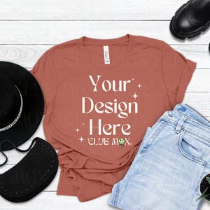 Boho Bella Canvas 3001 CLAY Shirt Mockup | Styled Tshirt Mockup | Fall tshirt Mockup | Fashion tee shirt Mockup | Back to School shirt Mock