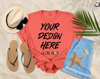 Maqueta de camiseta SALMÓN BRILLANTE Colores Comfort / Maqueta de camiseta Vacaciones de verano / Maqueta de playa CC1717 / Maqueta de camiseta Vacaciones familiares / Maqueta de viaje de chicas