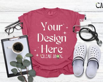BRICK Comfort Colors shirt Mockup, Nurse Mockup, CC1717 shirt, White RN Mockup, Hospital Tee Mock, Doctor Tshirt Mockup, Medical Field, CNA