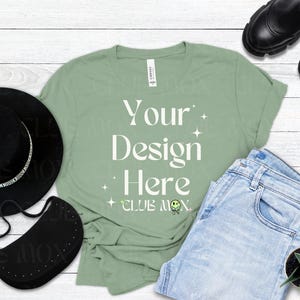 Maquette de chemise Boho Bella Canvas 3001 SAGE | Maquette de t-shirt de style | Maquette de t-shirt d'automne | Maquette de tee-shirt tendance | Mock chemise pour la rentrée des classes
