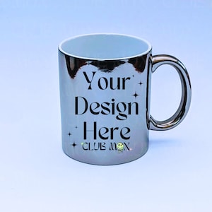Maquete de caneca, maquetes de caneca metálica prateada de 11 onças, foto minimalista de xícara de café, presente de aniversário para ele, maquete de caneca prateada, maquete de caneca simples