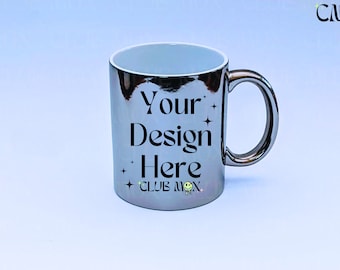 Mug mockup, 11oz Silver metallic mug mockups, Minimalist coffee cup stock photo, Birthday gift for him silver mug mockup, Simple mug mock up