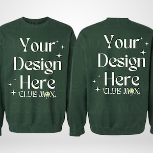 FOREST GREEN SF000-mockup, GILDAN softstyle-sweatshirtmodel, achterkant voormodel, middelzwaar sweatshirtmodel, GSF000-fleecetruimodel
