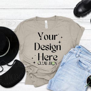 Boho Bella Canvas 3001 HEATHER STONE Shirt Mockup | Grunge Styled Tshirt | Fall tshirt Mockup | College tee Mockup | Back to School Mockups