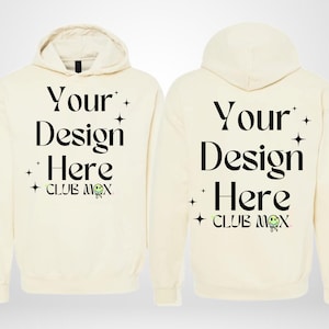 OFF WHITE SF500-mockup, GILDAN softstyle hoodiemodel, hoodiemodel voorkant achterkant, softstyle 3D-shirtmodel GSF500 steenblauwe fleece hoodie