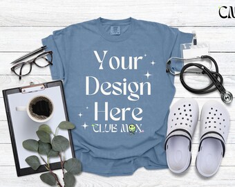 BLUE JEAN Comfort Colors Hemd Mockup, Krankenschwester Mockup, CC1717 T-Shirt, Rn Mockup, Krankenhaus Scrubs Mock, Doktorhemd Mockup, Medizinischer Bereich, CNA