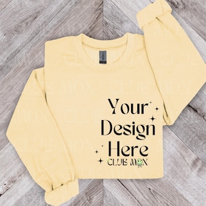SF000 YELLOW HAZE Mockup, GILDAN Softstyle Sweatshirt Mockup, Folded Crewneck Mockup, GSF000 Fleece Sweatshirt mockup, Sweater Sleeve Mockup
