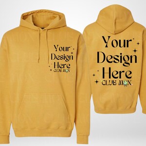 MUSTARD SF500-mockup, GILDAN softstyle hoodie-mockup, zakontwerp-mockup, hoodie-mock-up voorkant achterkant, softstyle-mockup, GSF500-fleecehoody