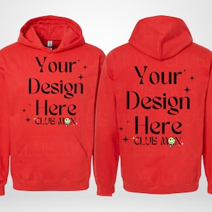 RED SF500-mockup, GILDAN softstyle hoodie-mockup, zakontwerp-mockup, hoodie-mock-up voorkant achterkant, softstyle 3D-mockup GSF500 fleece hoodie