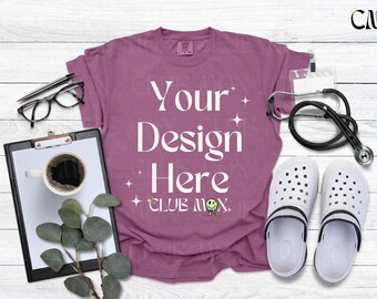 BERRY Comfort Colors shirt Mockup, Nurse Mockup, CC1717 shirt, White RN Mockup, Hospital Tee Mock, Doctor Tshirt Mockup, Medical Field, CNA