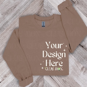 SF000 BROWN SAVANA Mockup | GILDAN Softstyle Sweatshirt Mockup | Folded Crewneck Mockup | Gildan  Fleece Sweater mock | SF000 Sleeve Mockup