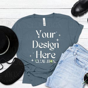 Boho Bella Canvas 3001 SCHIEFER Shirt Mockup | gestyltes Tshirt Mockup | Herbst Tshirt Mockup | Mode T-Shirt Mockup | Back to School T-Shirt Mock